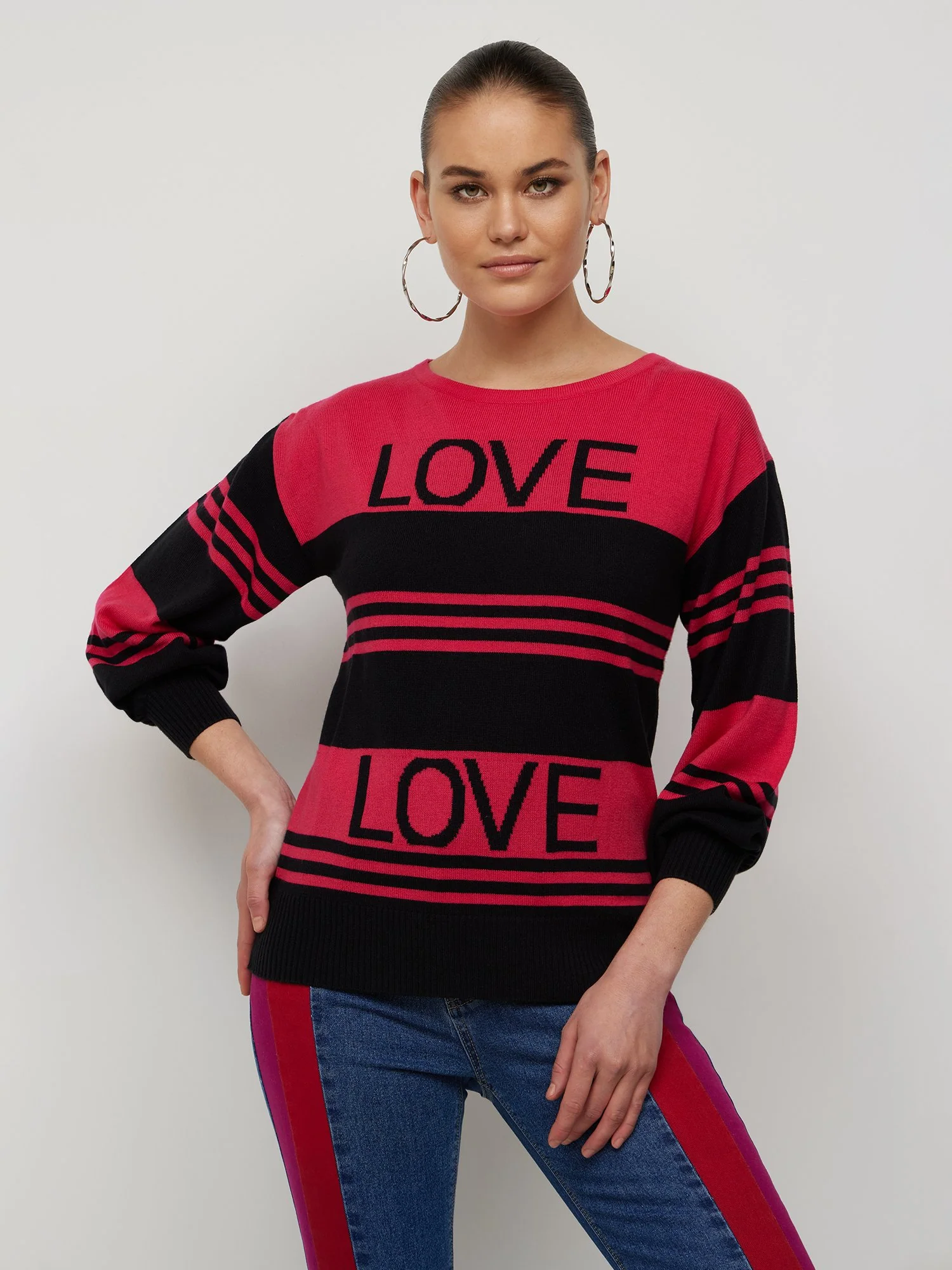 Striped Love-Print Bow-Back Sweater - Image 7