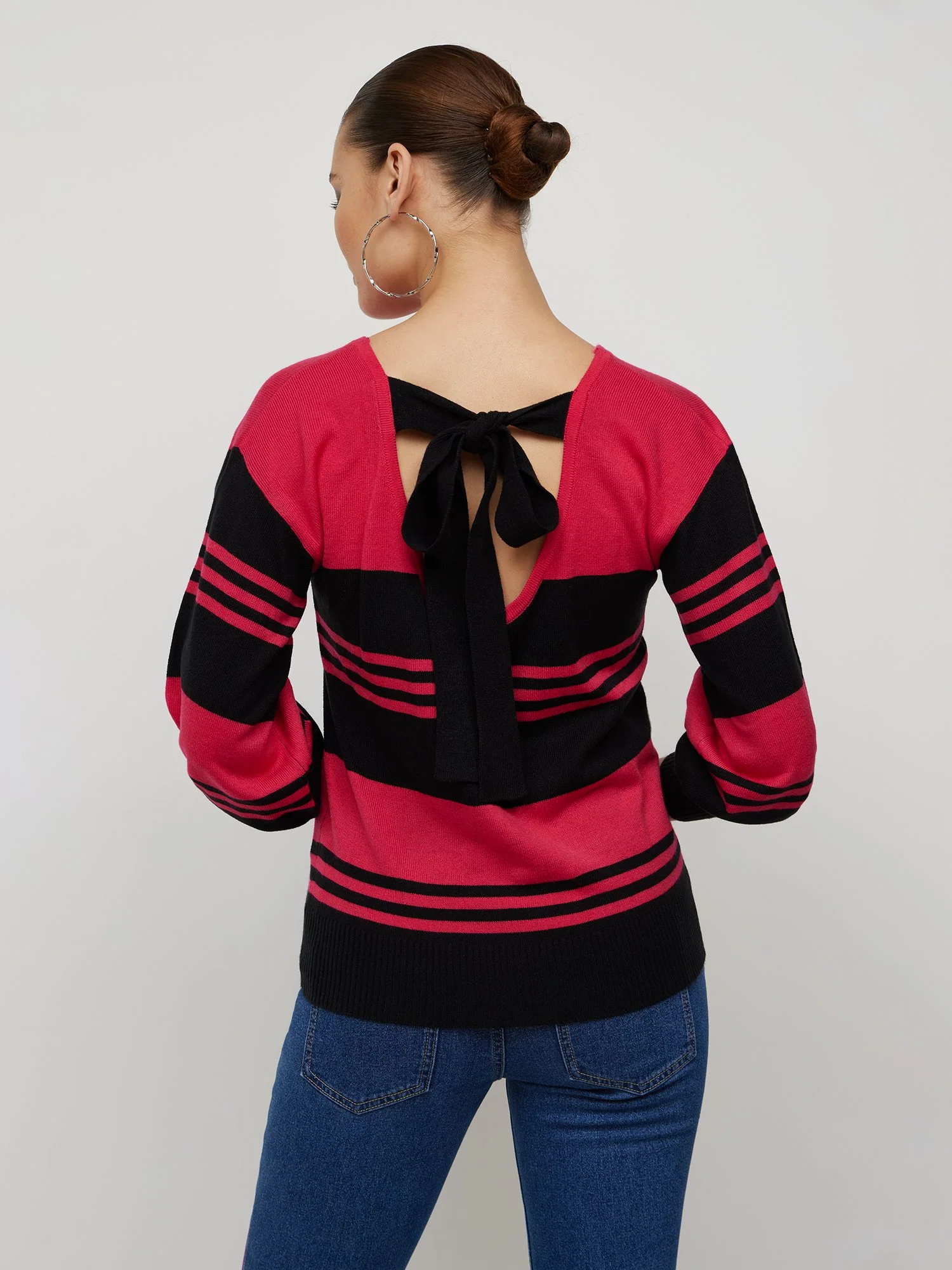Striped Love-Print Bow-Back Sweater - Image 8