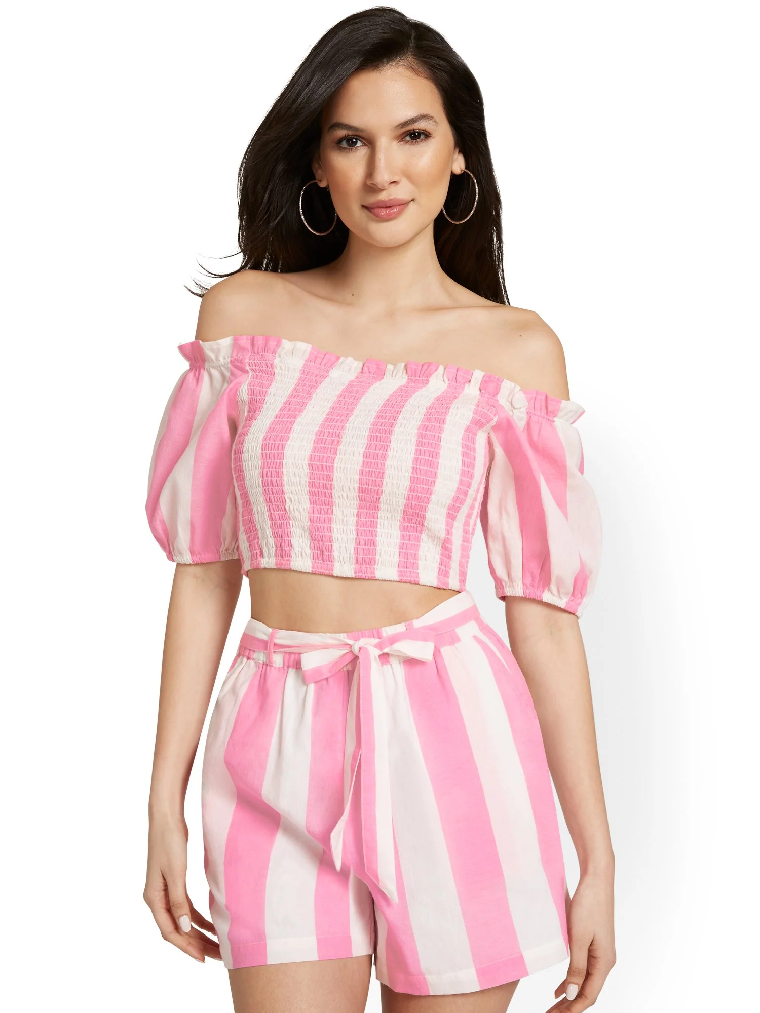 Striped Off-The-Shoulder Smocked Top - Image 2