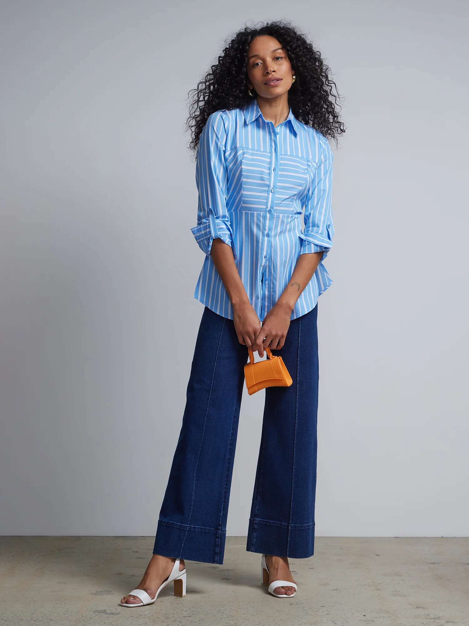 Striped Poplin Corset Button-Front Tunic Top - Image 4