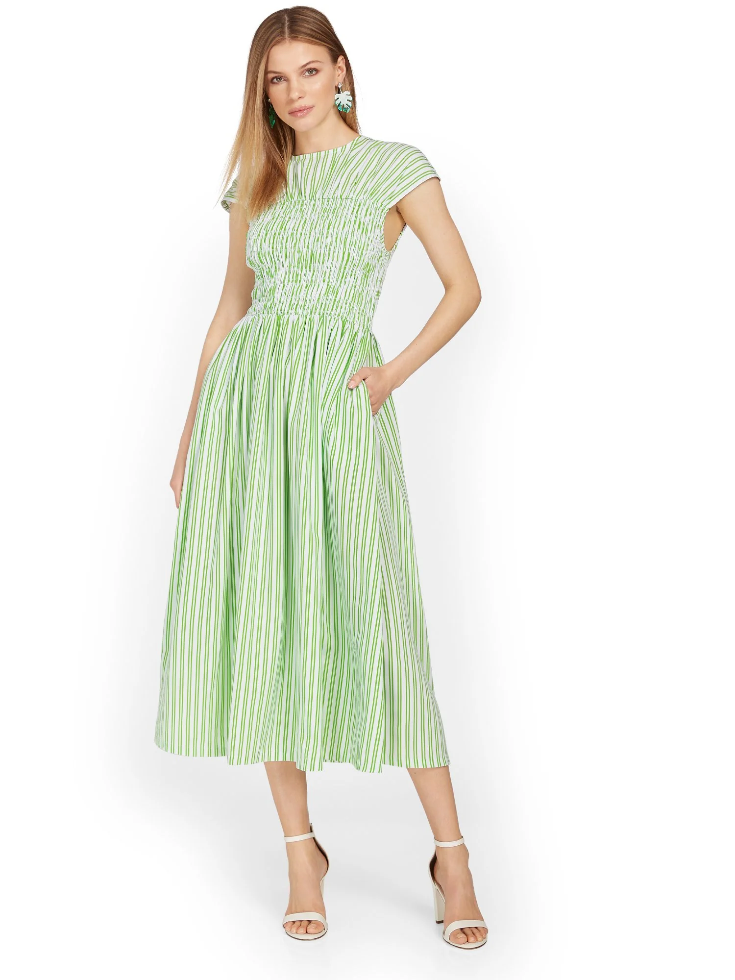 In The Beginning Striped Smocked Midi Dress - Brands We Love - Image 2