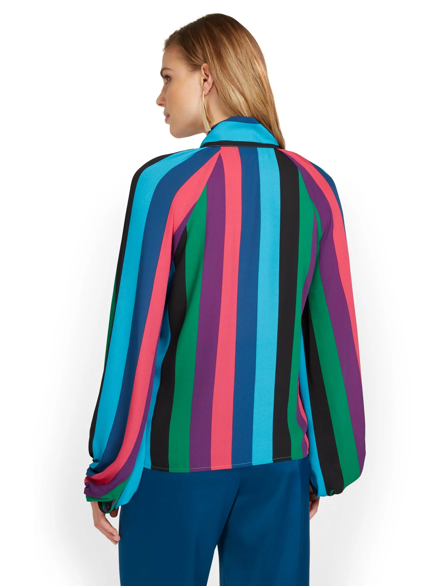 Striped Tie-Neck Blouse - Image 3