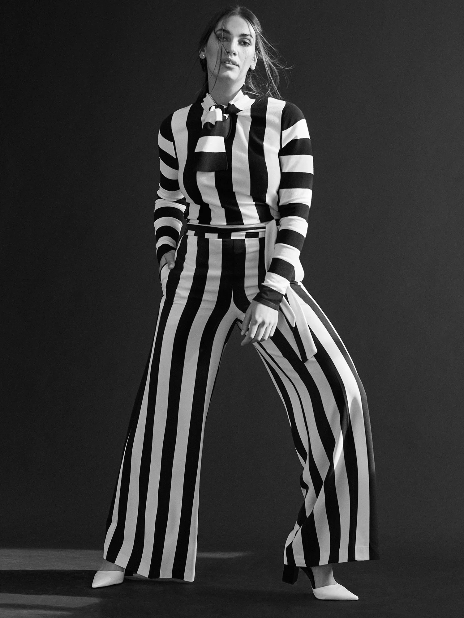 Striped Tie-Neck Pullover Sweater - Image 4