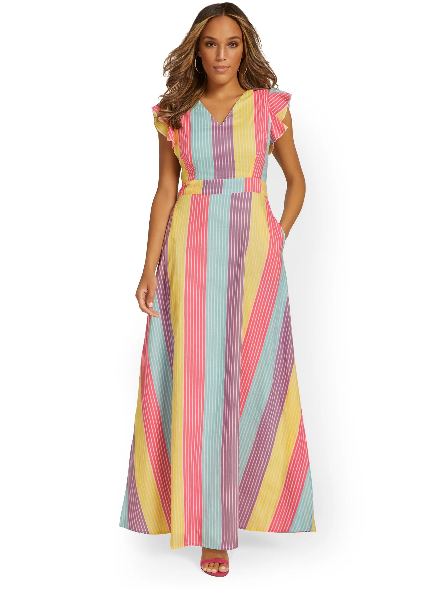 Striped V-Neck Poplin Maxi Dress - Image 2