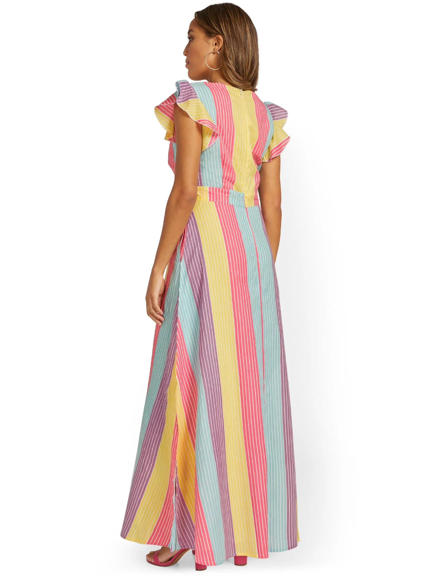 Striped V-Neck Poplin Maxi Dress - Image 3