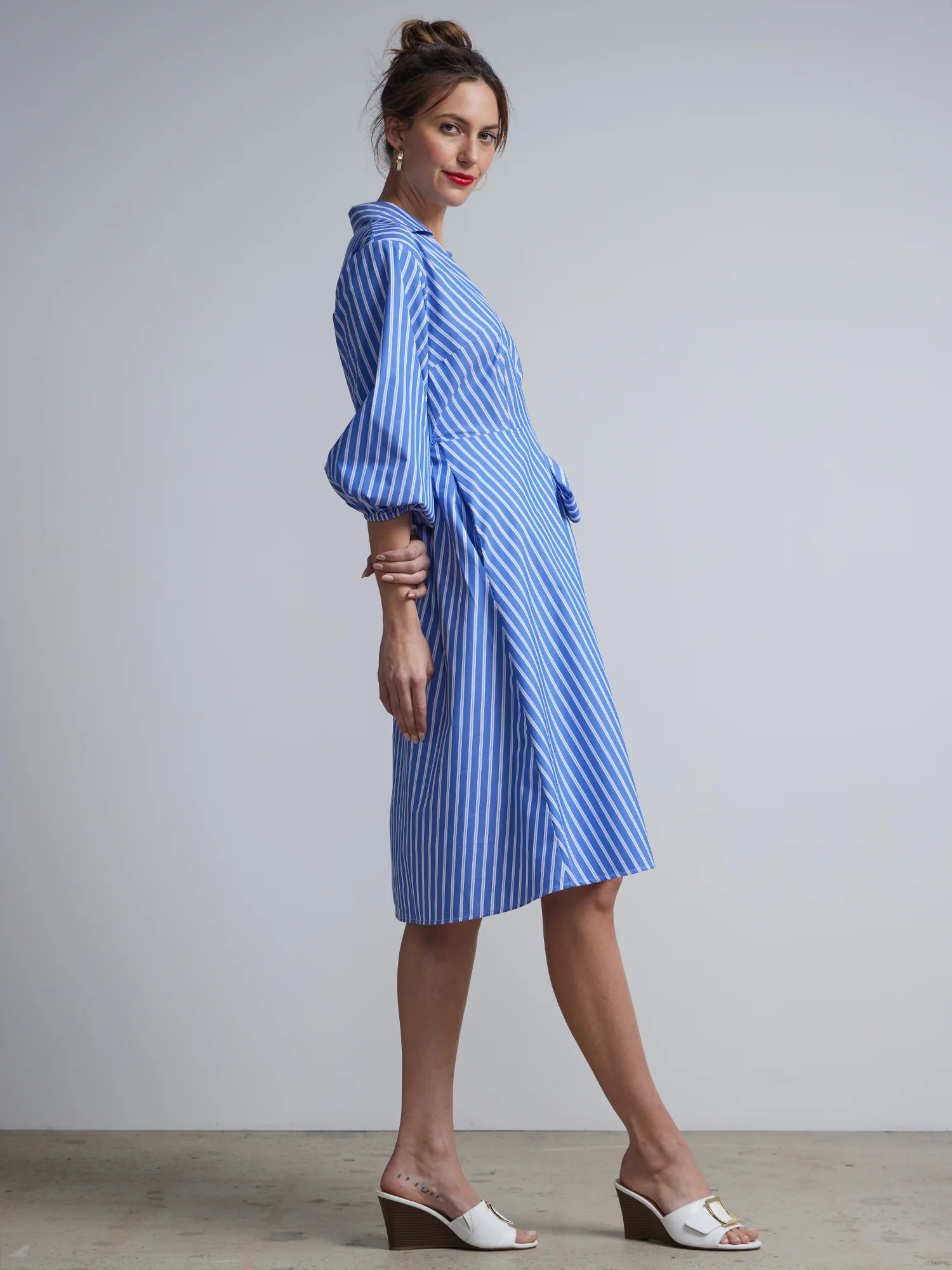 Striped Wrap Shirt Dress - Image 2