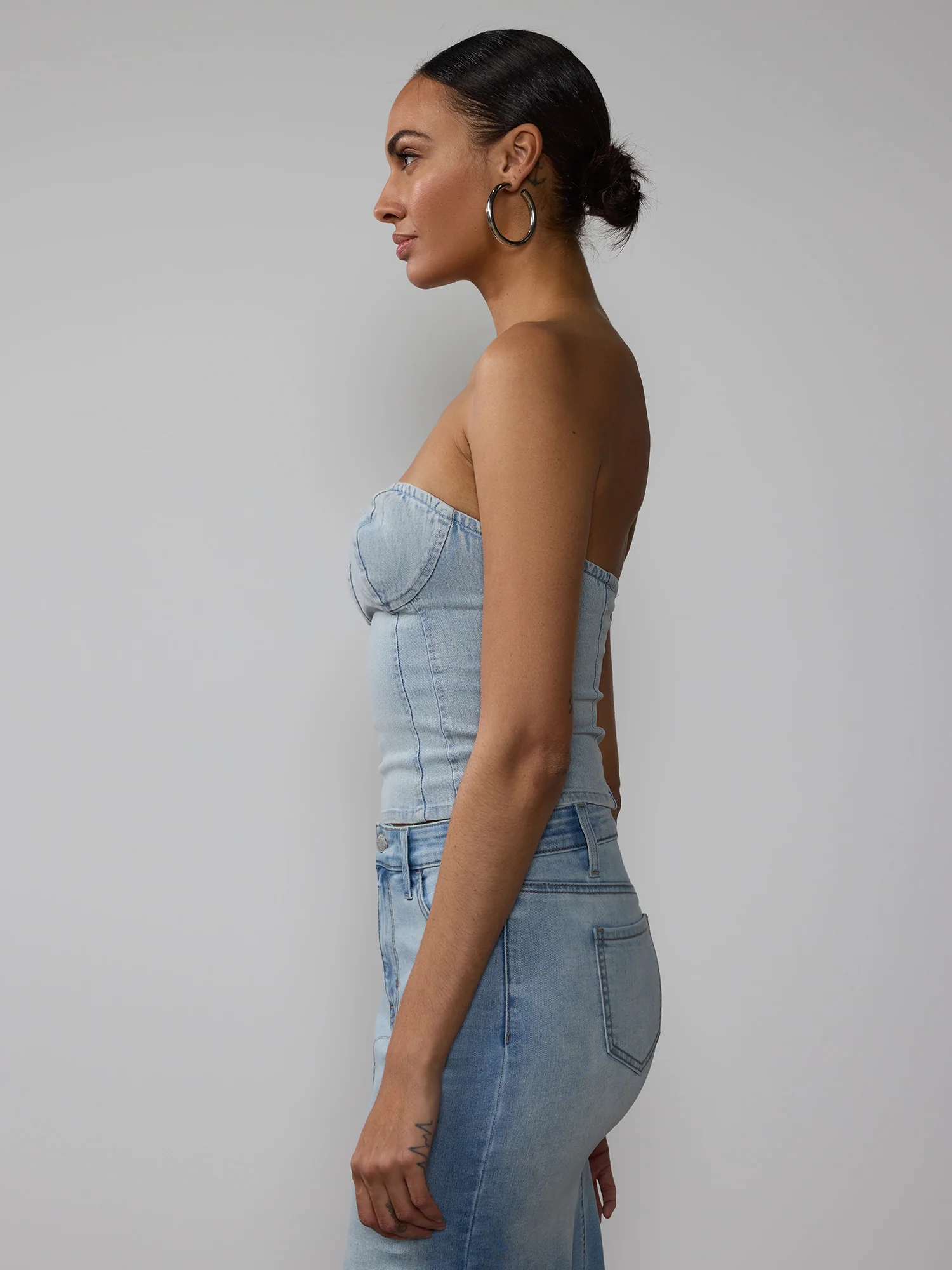 Strapless Foil Coat Denim Corset Top - Image 2