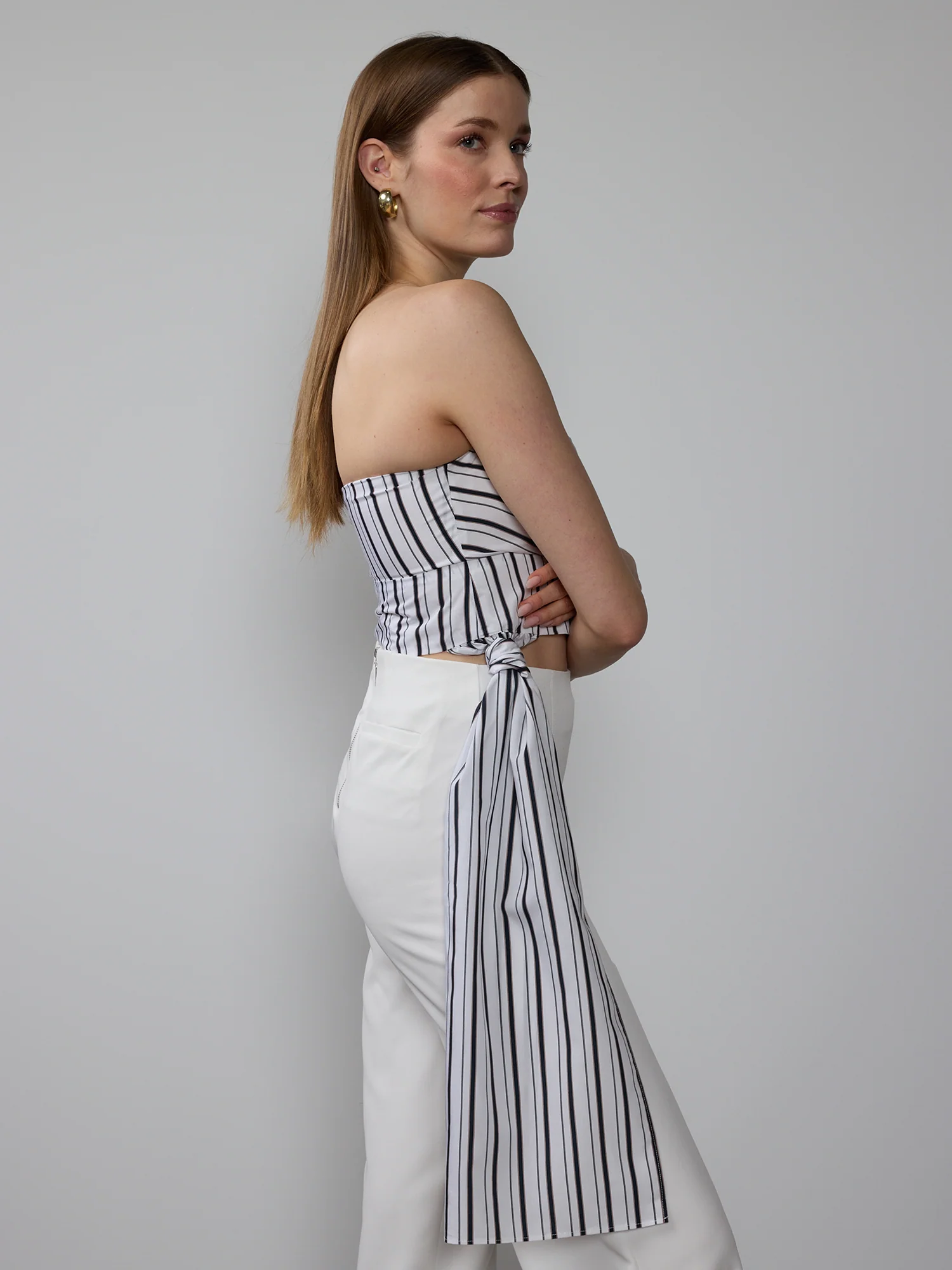 Strapless Stripe Tie Waist Top - Image 2