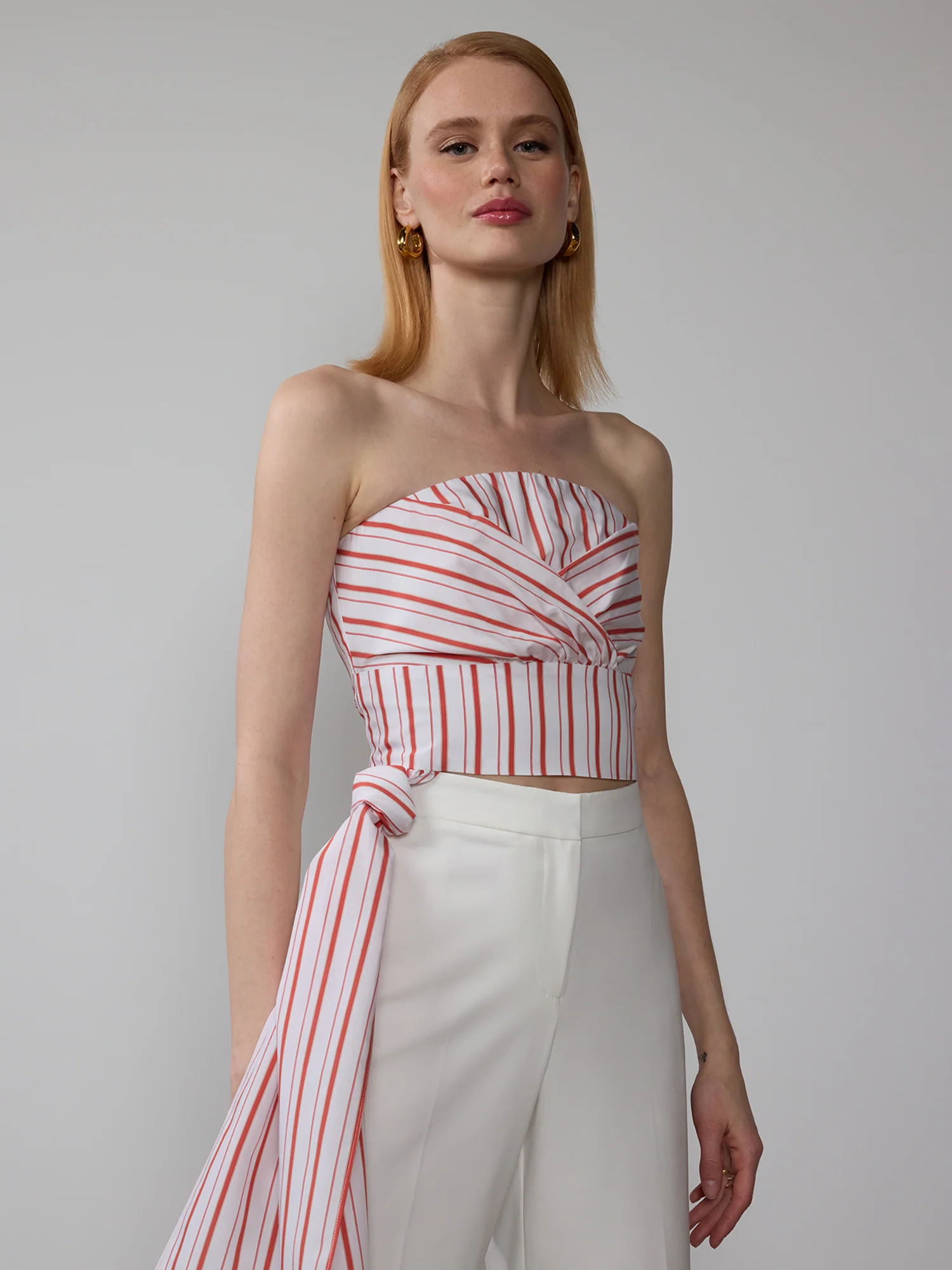 Strapless Stripe Tie Waist Top - Image 6