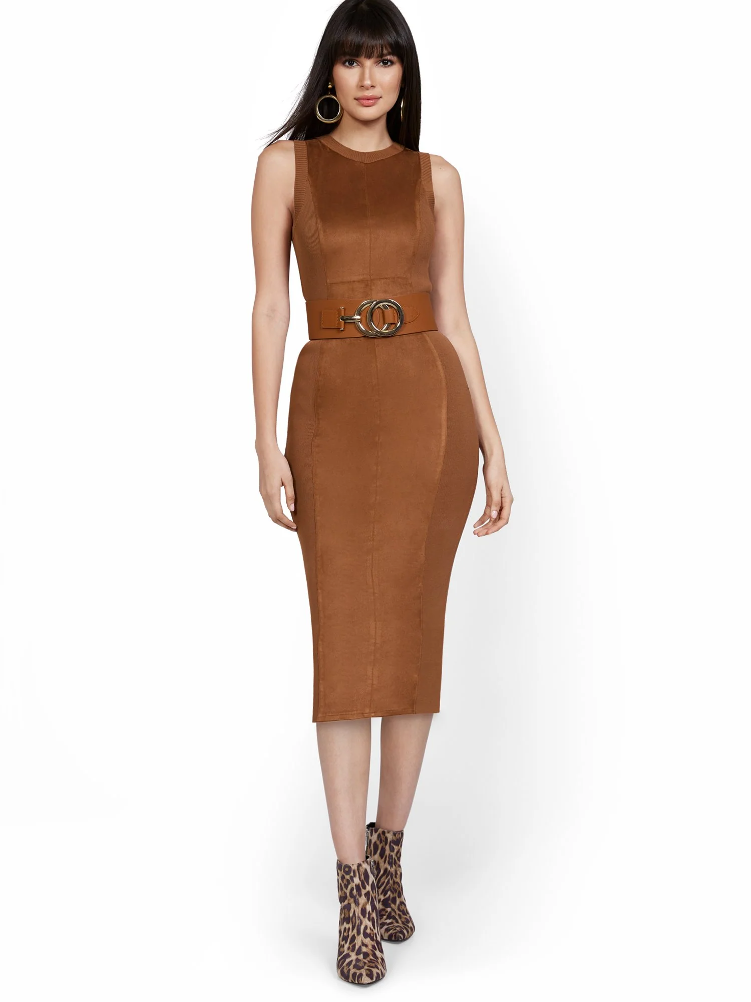 Suede-Front Sleeveless Sweater Dress - Image 2