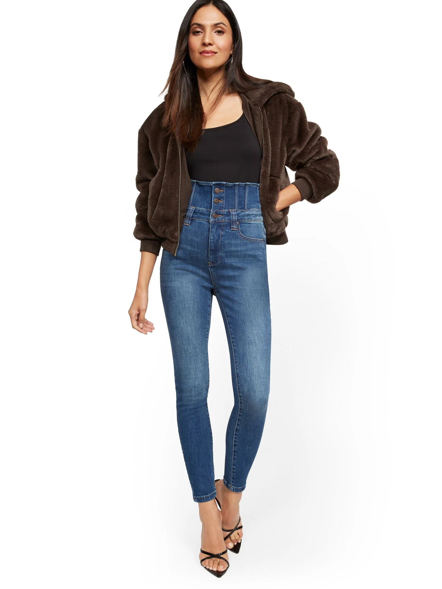 Super High-Waisted Corset Super-Skinny Ankle Jeans - Brilliant Blue - Image 4
