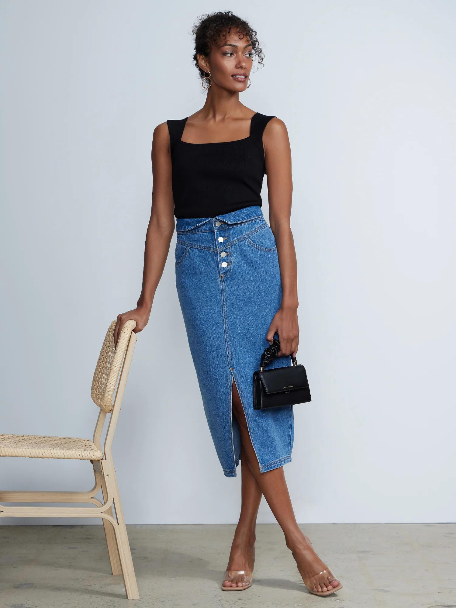 Super High Waisted Denim Skirt - Image 4