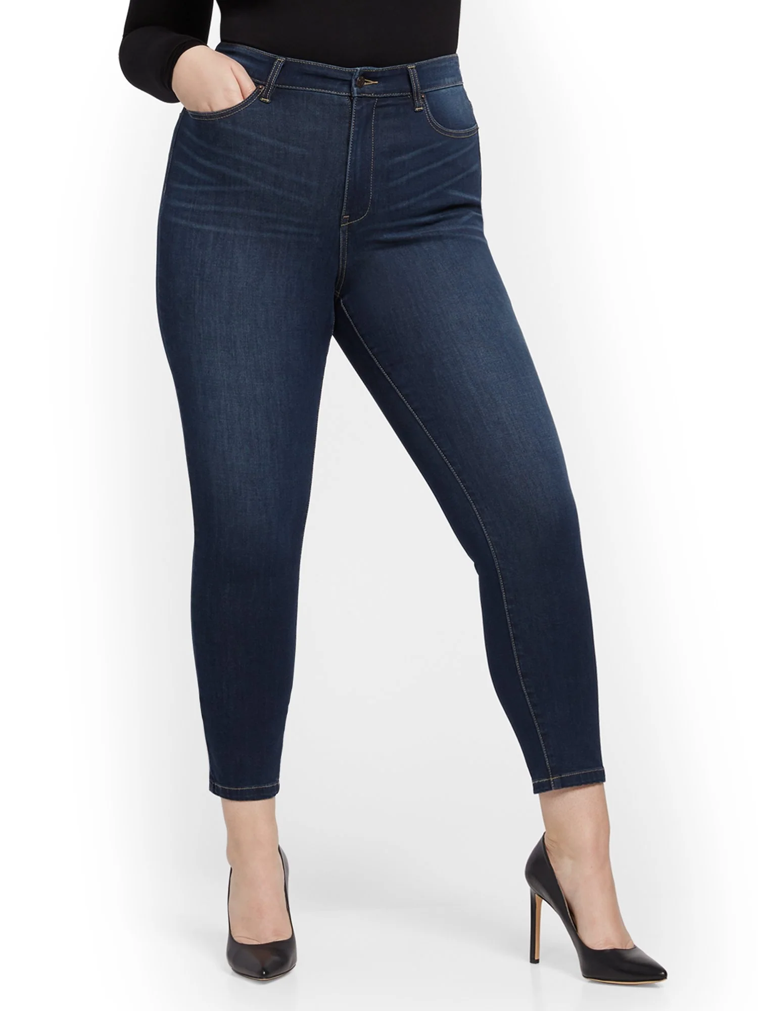 Super High-Waisted No-Gap Super-Skinny Jeans - Dark Blue - Image 15