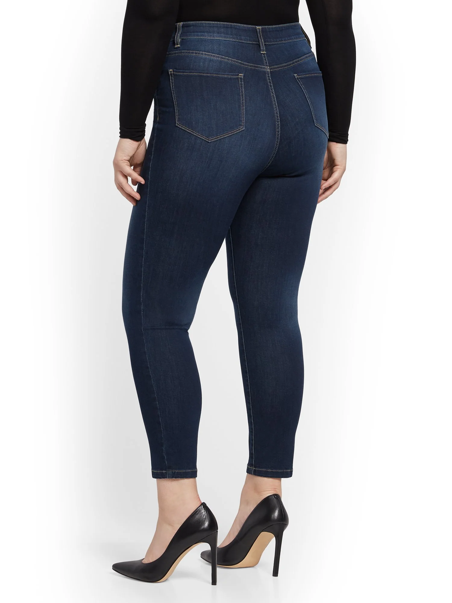 Super High-Waisted No-Gap Super-Skinny Jeans - Dark Blue - Image 16
