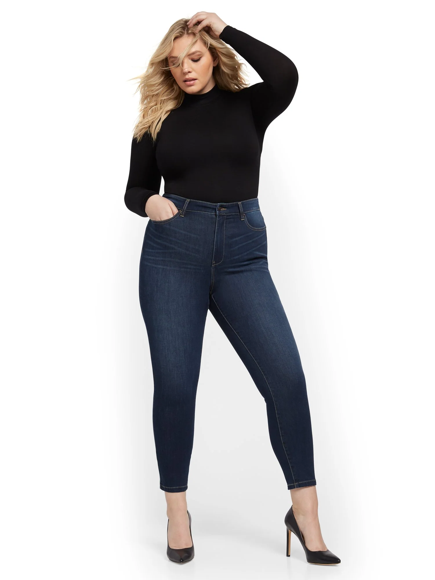 Super High-Waisted No-Gap Super-Skinny Jeans - Dark Blue - Image 17