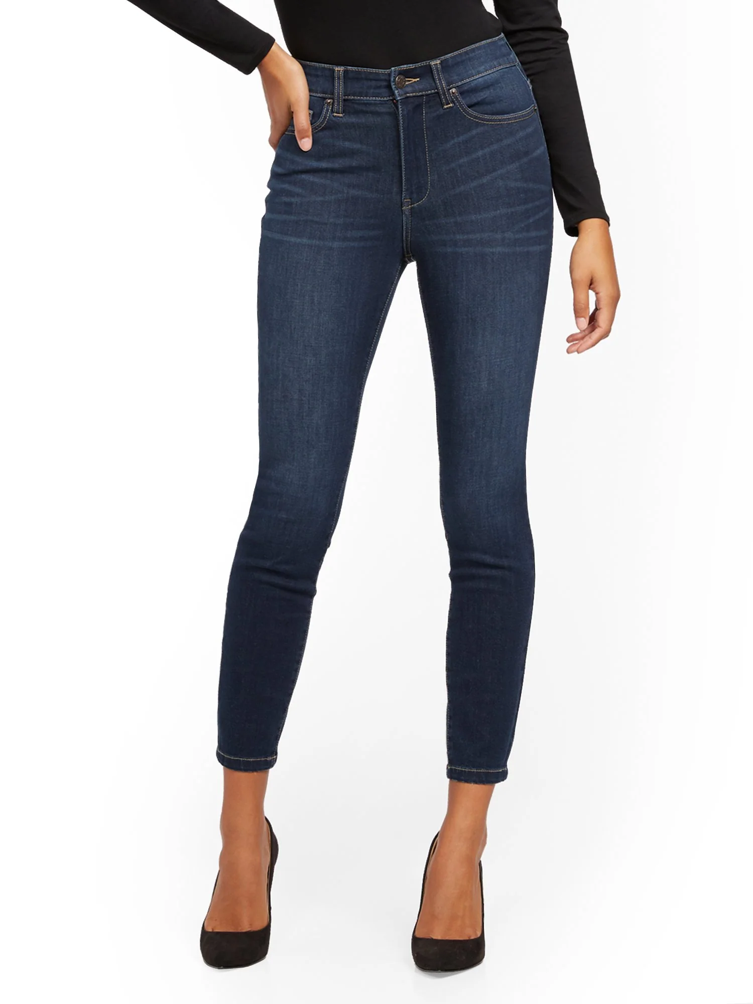 Super High-Waisted No-Gap Super-Skinny Jeans - Dark Blue - Image 2