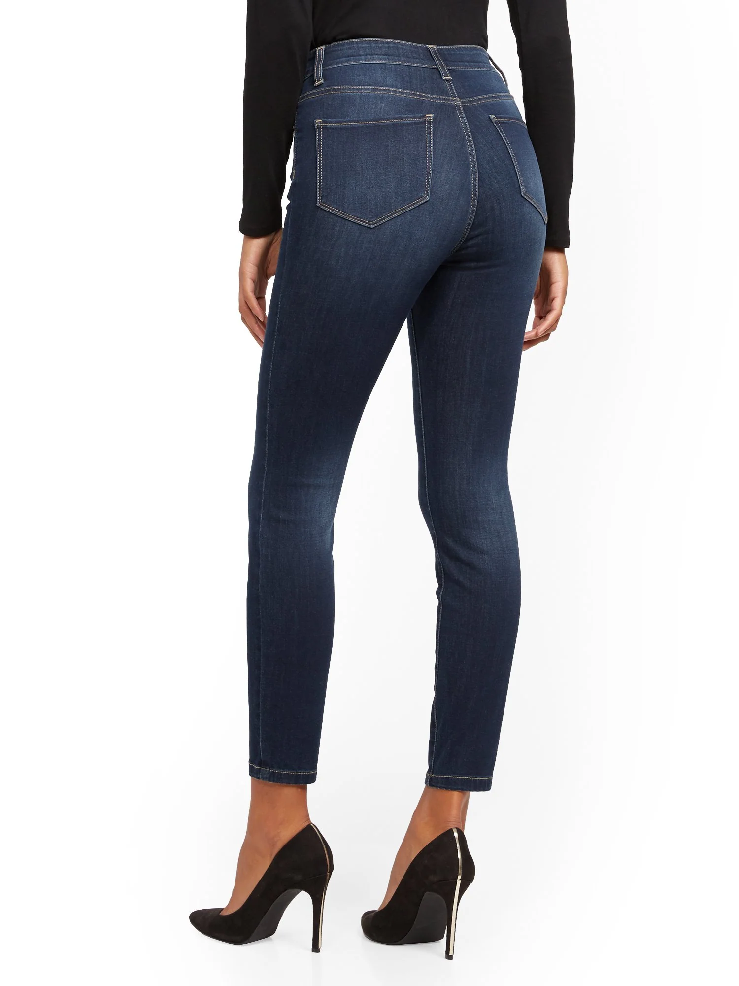 Super High-Waisted No-Gap Super-Skinny Jeans - Dark Blue - Image 21