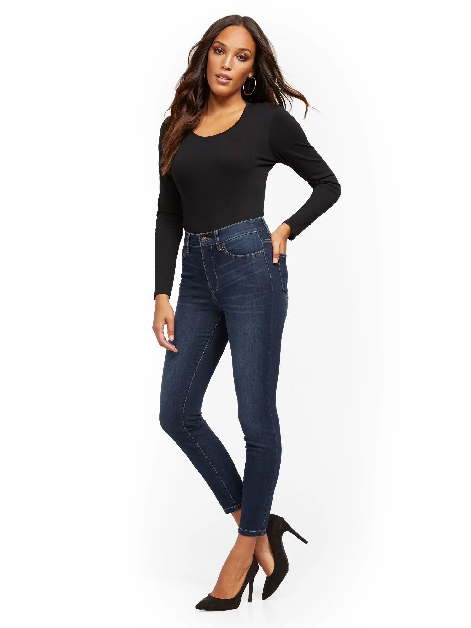 Super High-Waisted No-Gap Super-Skinny Jeans - Dark Blue - Image 23
