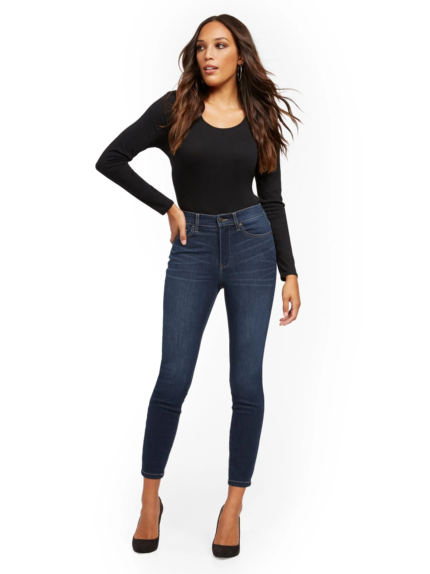 Super High-Waisted No-Gap Super-Skinny Jeans - Dark Blue - Image 5