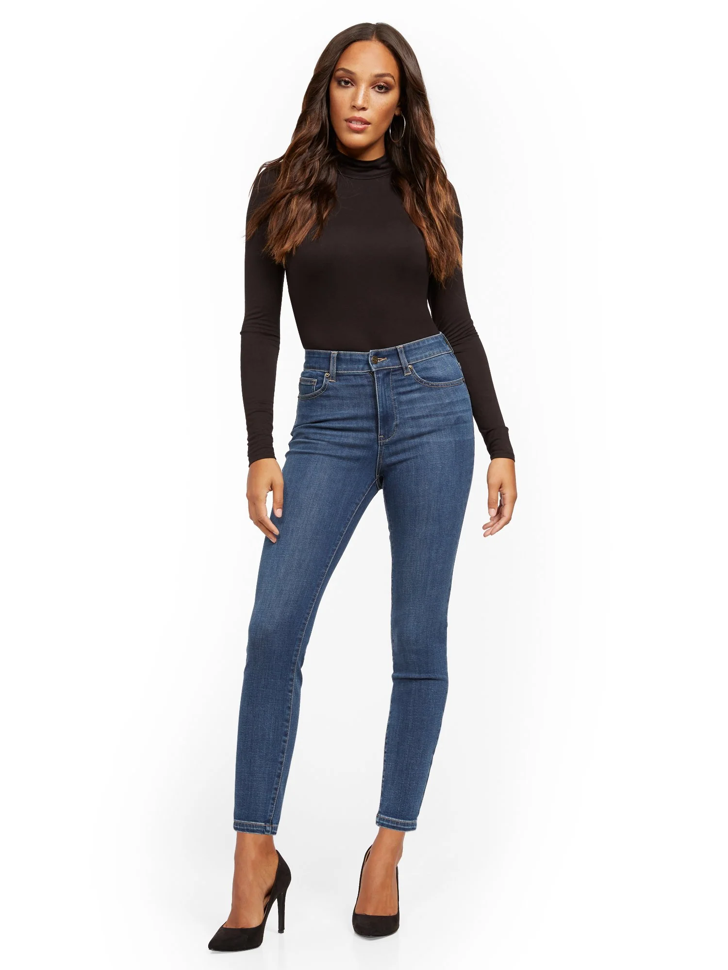Super High-Waisted No-Gap Super-Skinny Jeans - Medium Blue