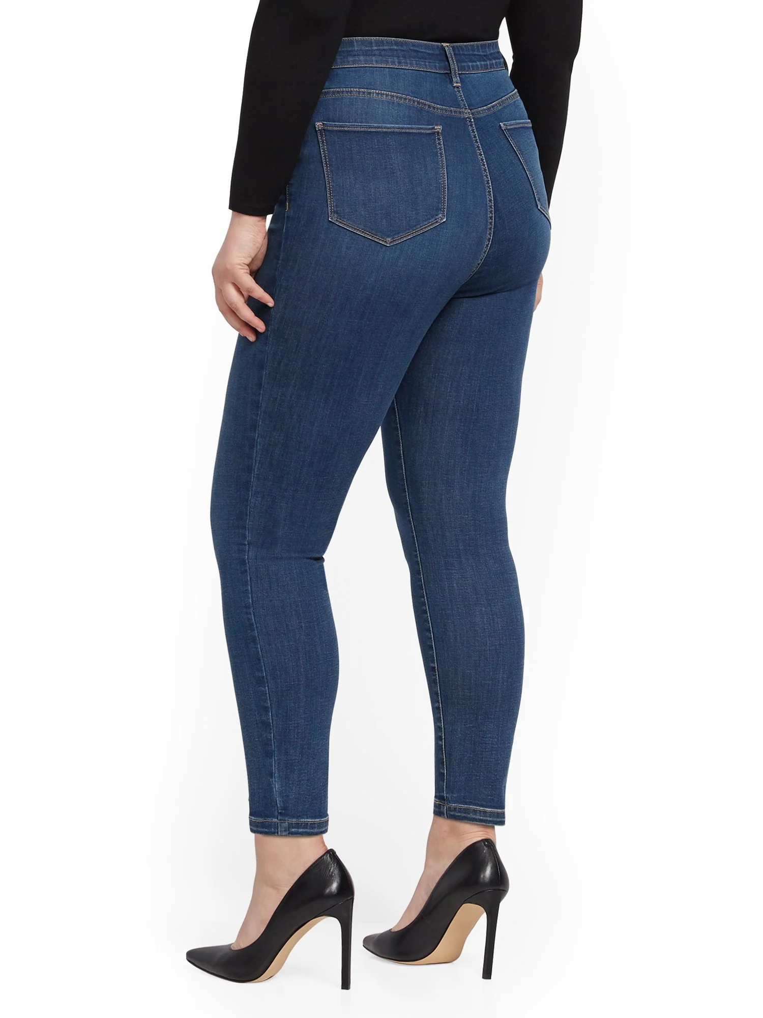 Super High-Waisted No-Gap Super-Skinny Jeans - Medium Blue - Image 16