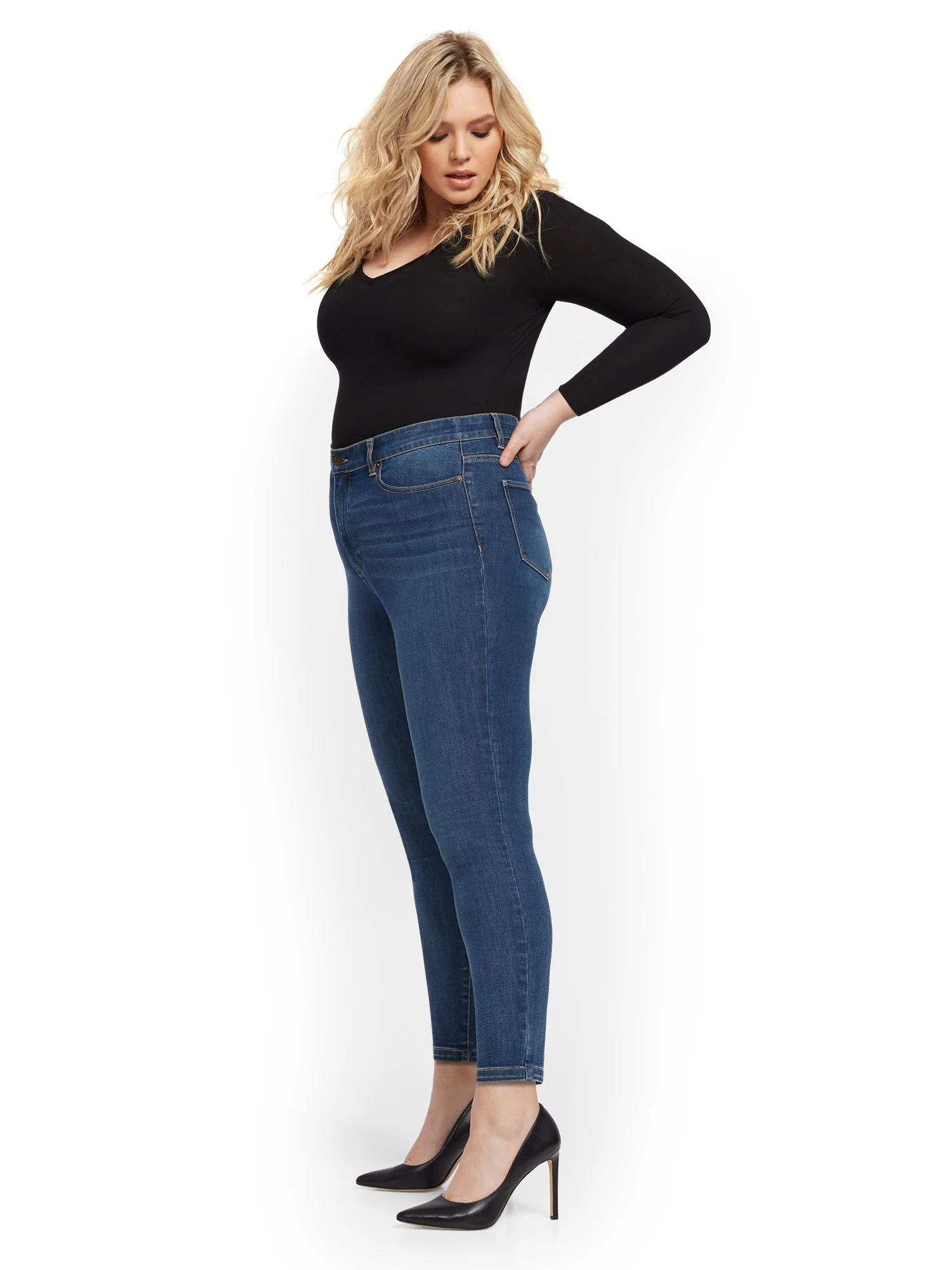 Super High-Waisted No-Gap Super-Skinny Jeans - Medium Blue - Image 18