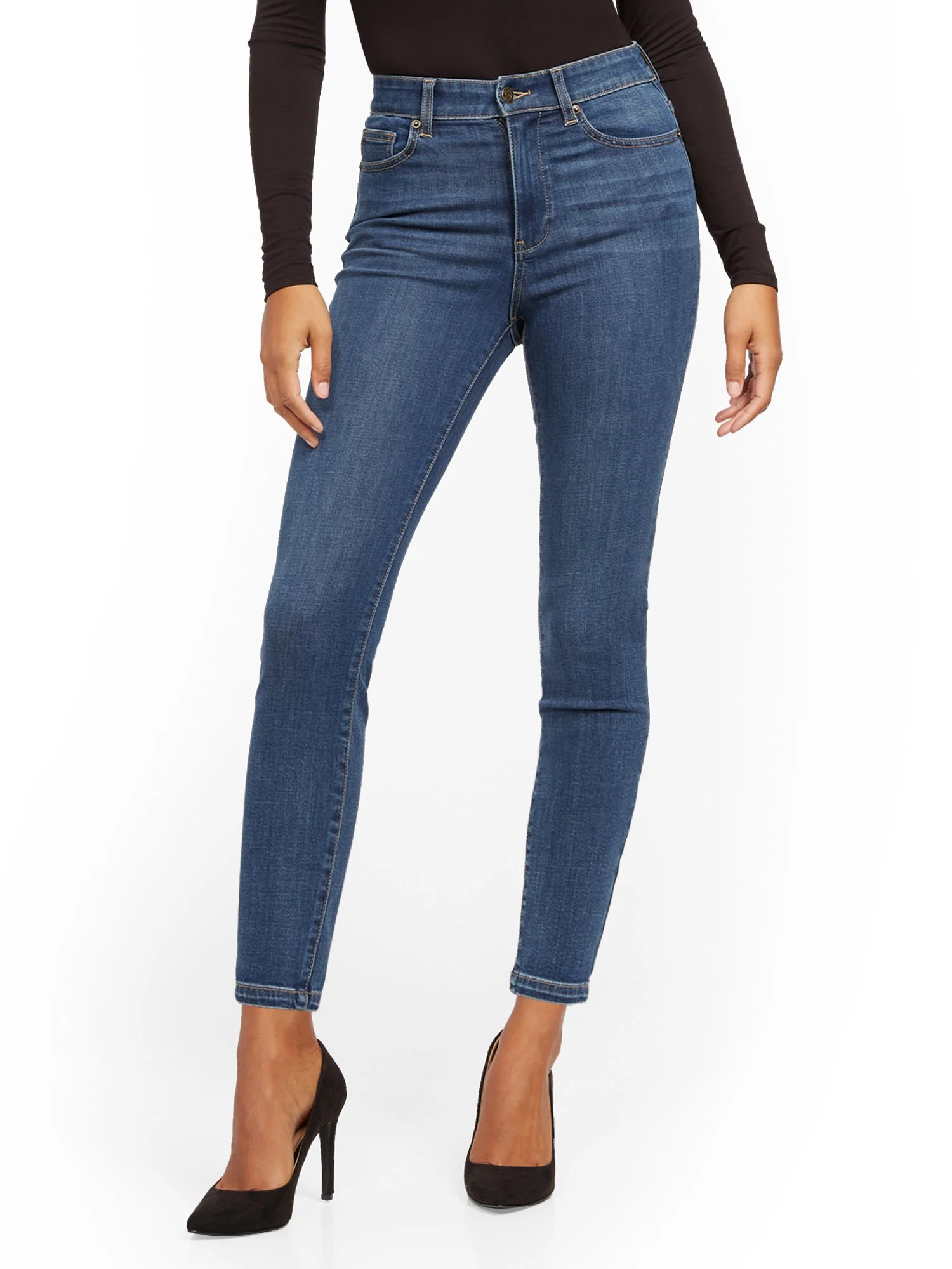 Super High-Waisted No-Gap Super-Skinny Jeans - Medium Blue - Image 2