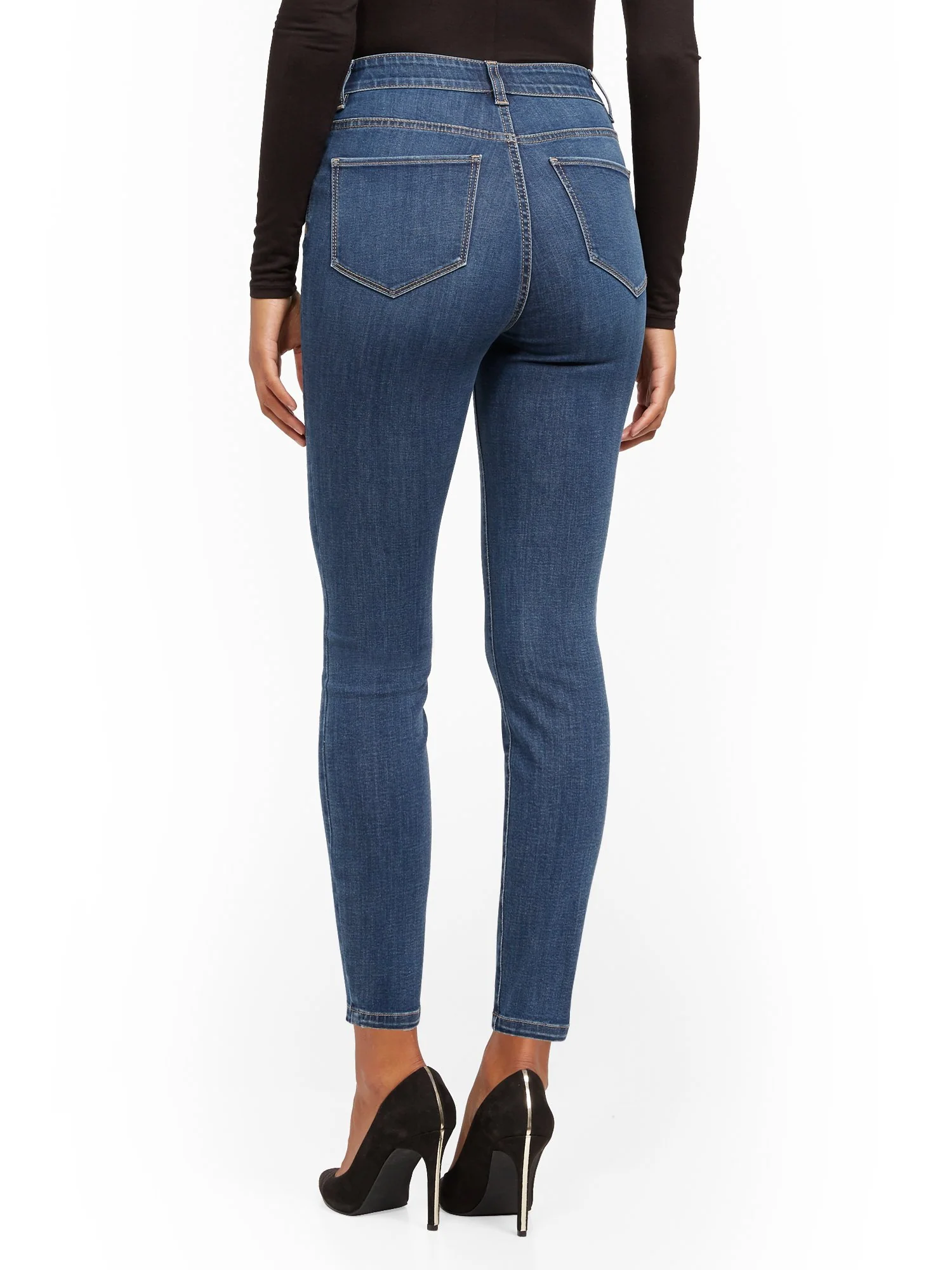 Super High-Waisted No-Gap Super-Skinny Jeans - Medium Blue - Image 4