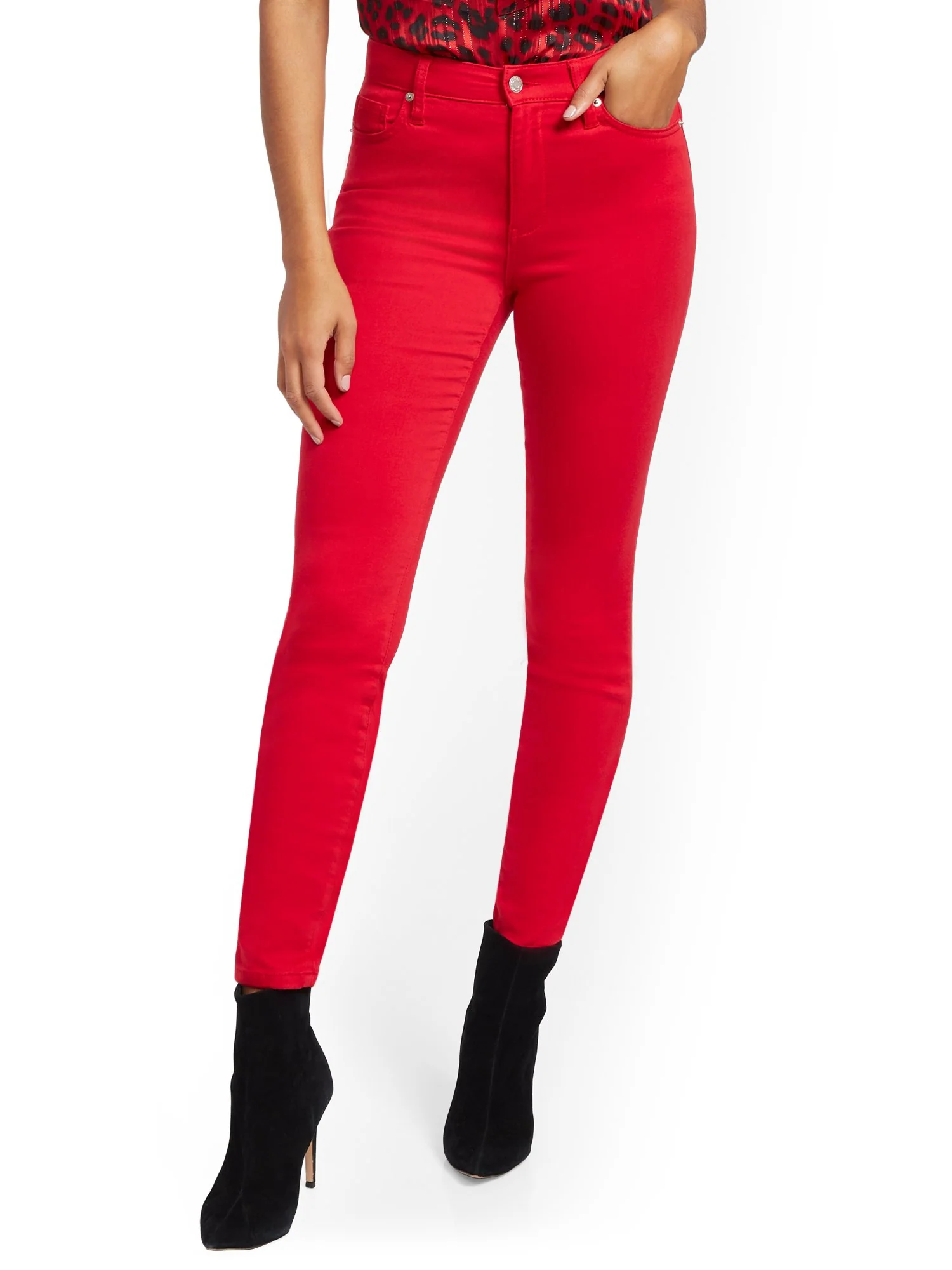 Super High-Waisted No-Gap Super-Skinny Jeans - Red - Image 2