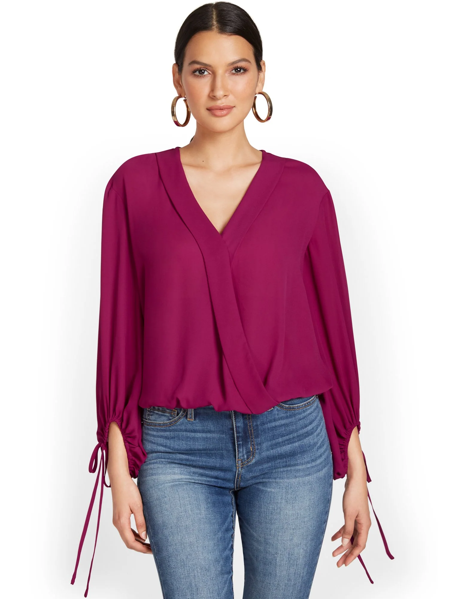 Surplice Tie-Sleeve Top