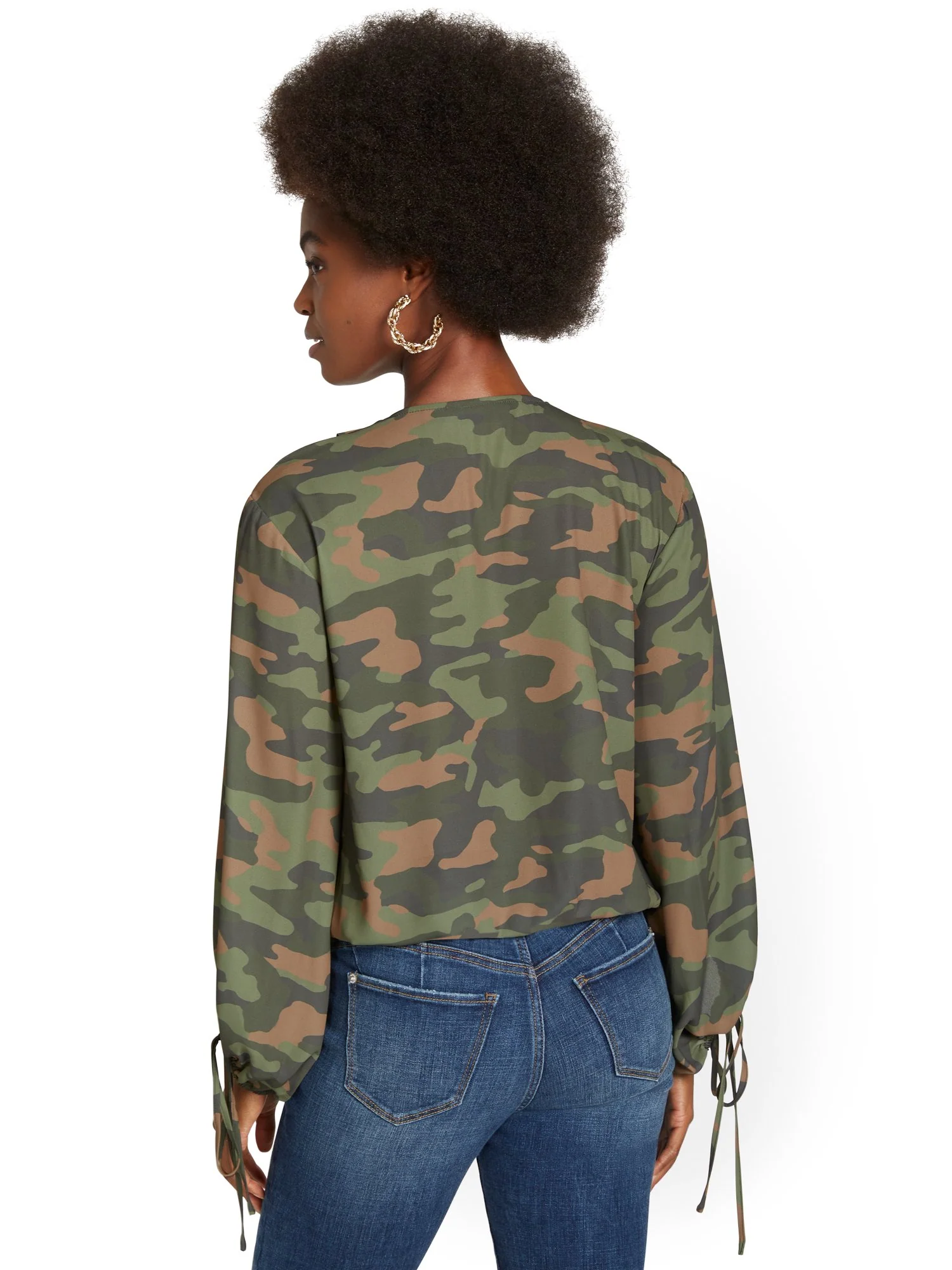 Surplice Tie-Sleeve Top - Camo-Print - Image 3