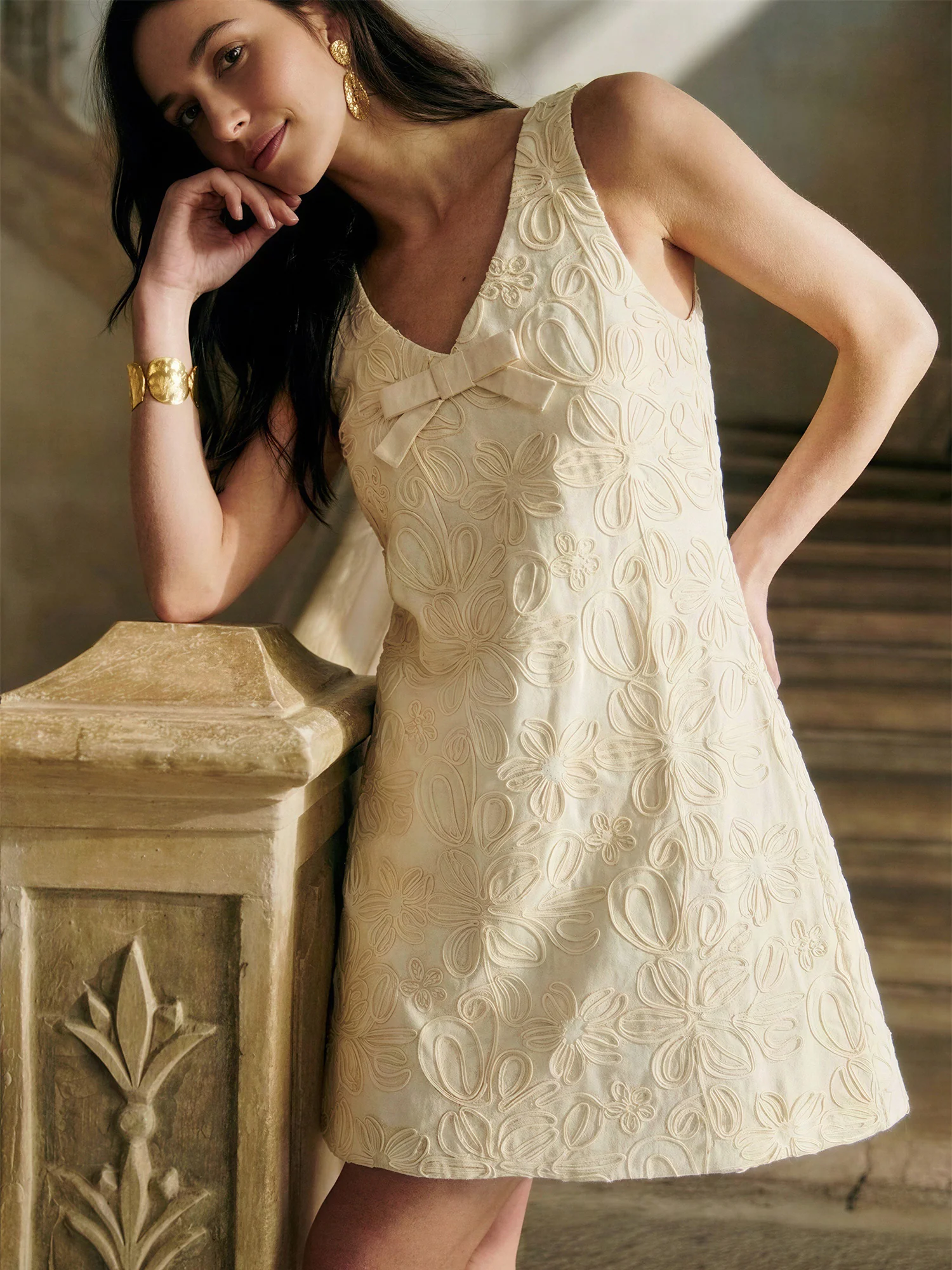 Suzie Bow Floral Embroidery Shift Mini Dress