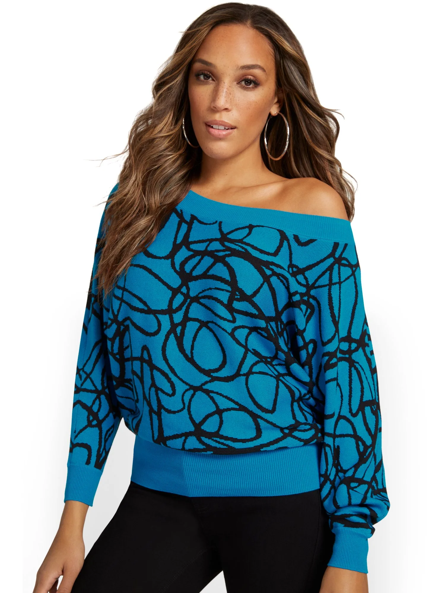 Swirl-Print Slouchy Pullover Sweater - Image 2