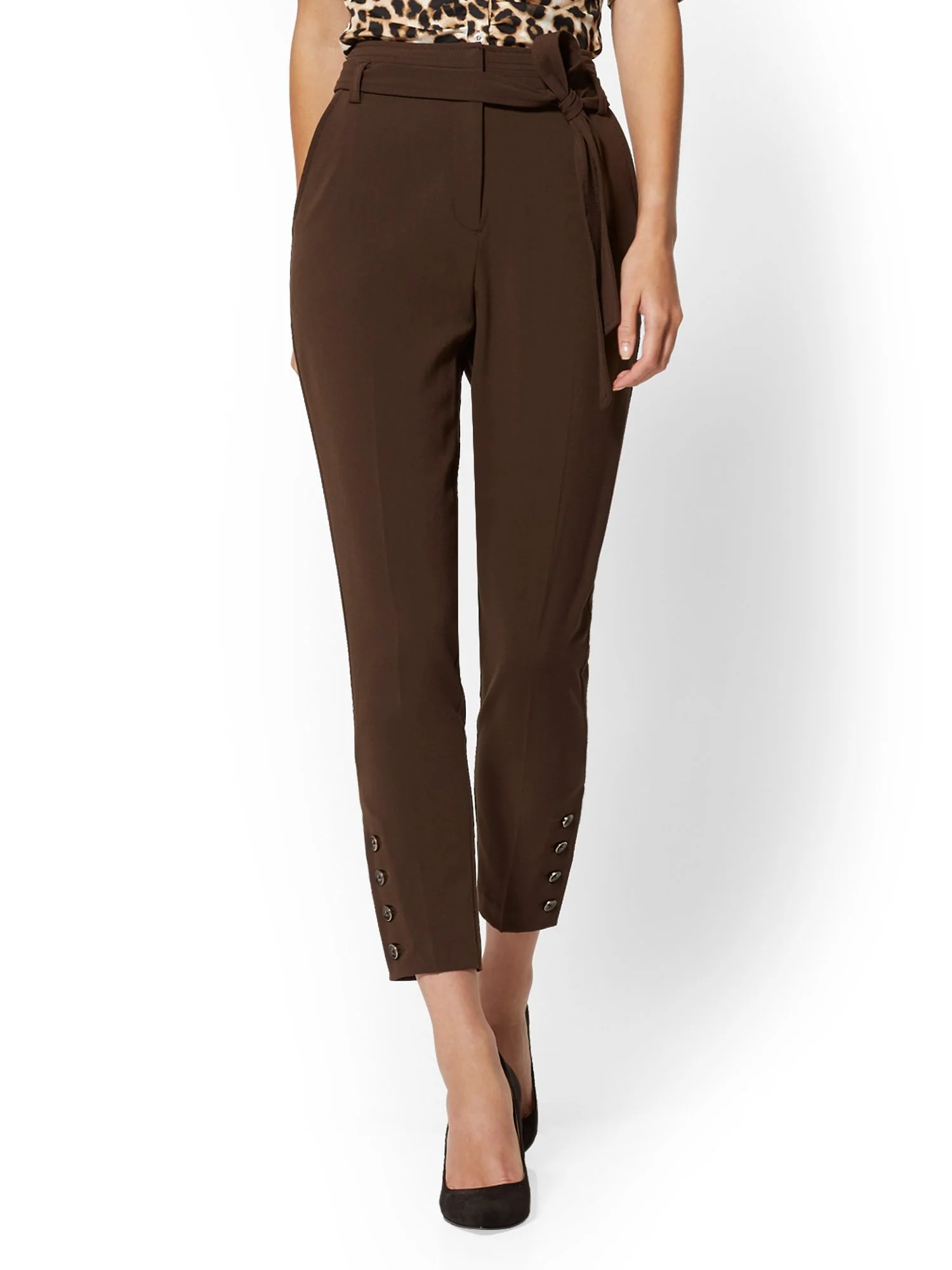 Tall Button-Accent Belted Slim Pant - Double Stretch - 7th Avenue - Image 2