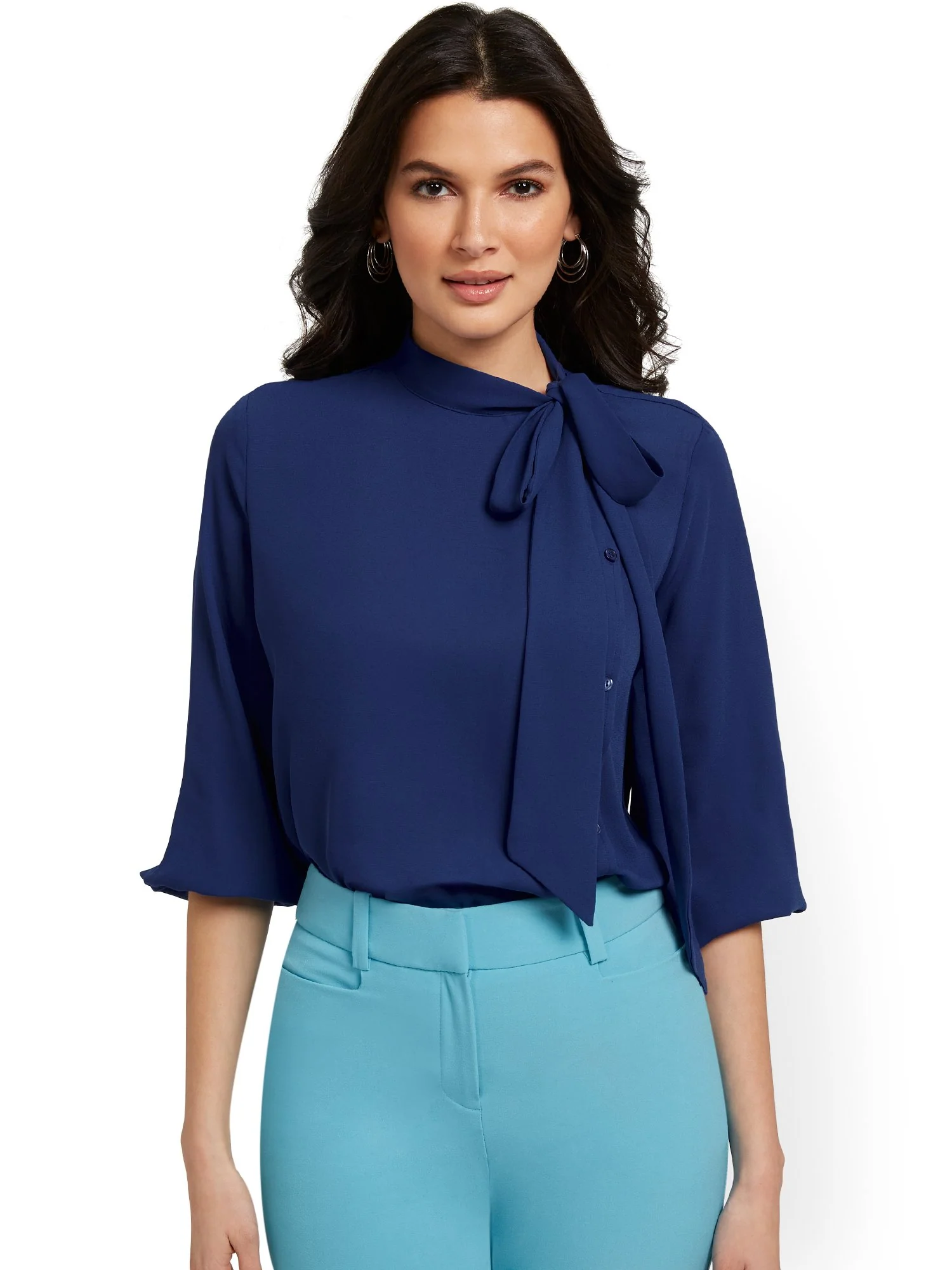 Tall Button-Front Bow-Neck Blouse - Image 9