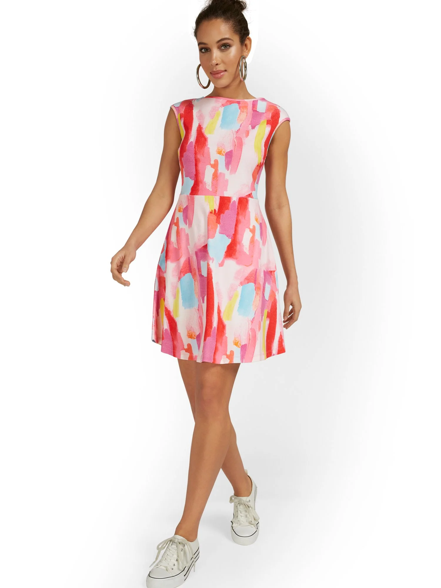 Tall Cap-Sleeve Watercolor Mini Dress - City Knits - Image 2