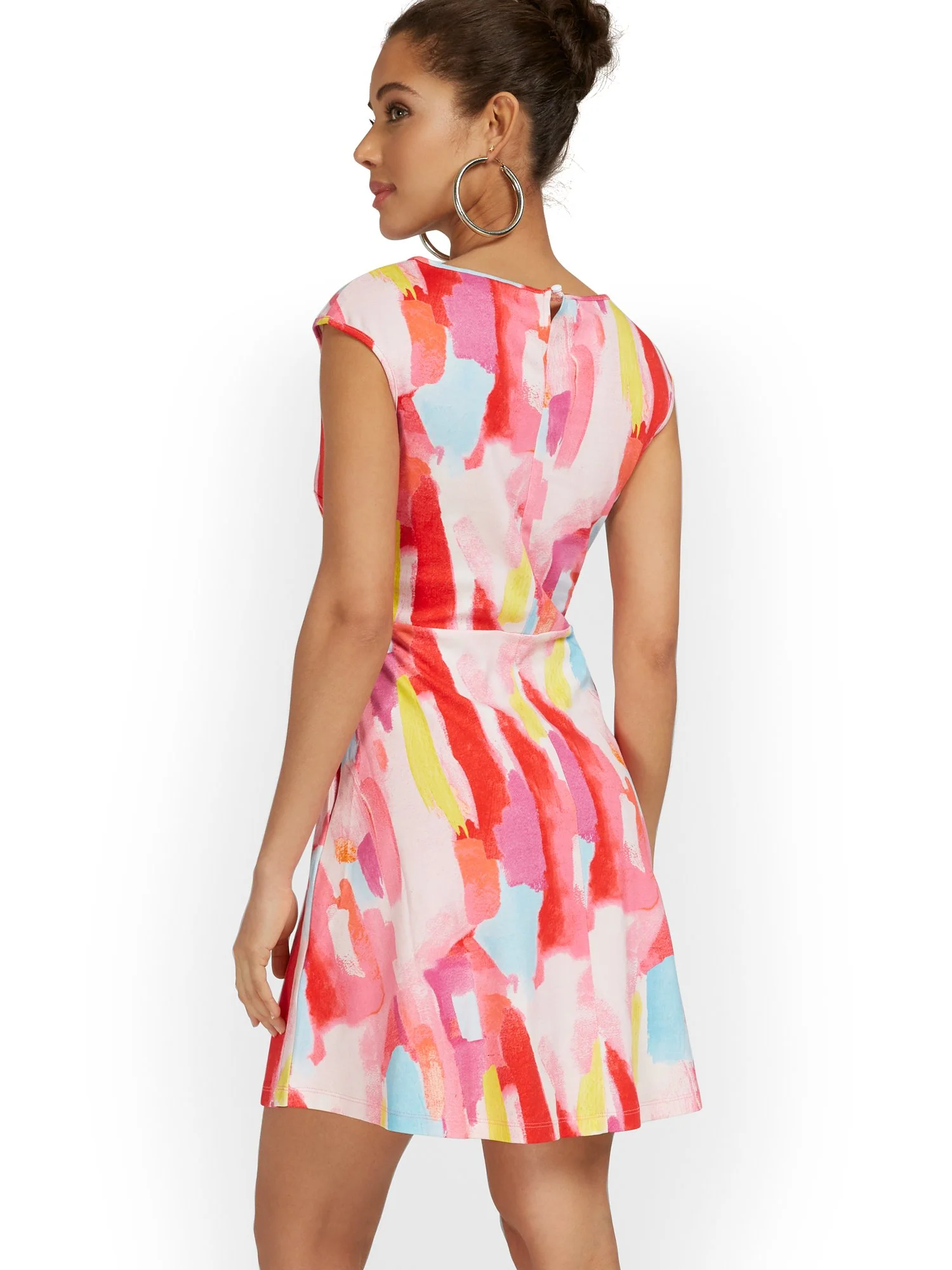 Tall Cap-Sleeve Watercolor Mini Dress - City Knits - Image 3