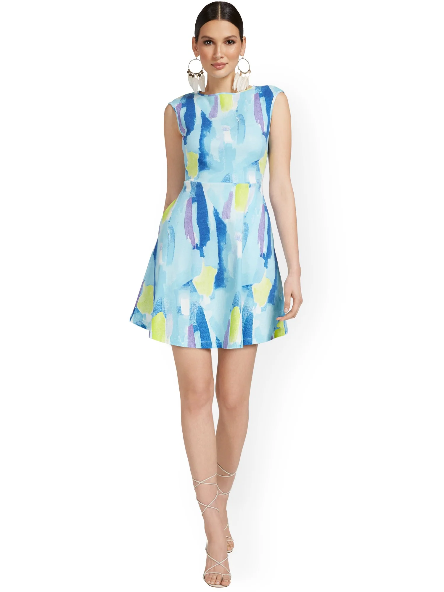 Tall Cap-Sleeve Watercolor Mini Dress - City Knits - Image 5