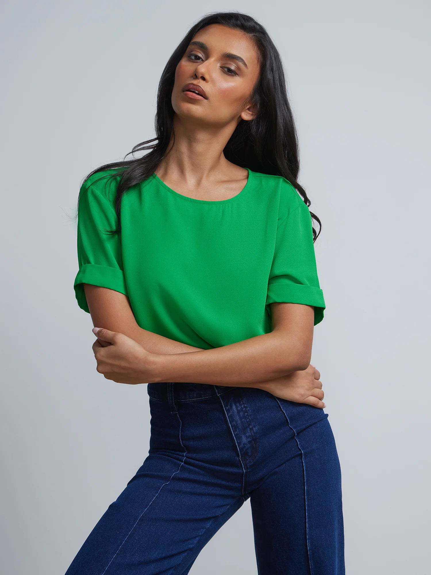 Tall Crewneck Side-Slit Cuffed Tee - Image 17