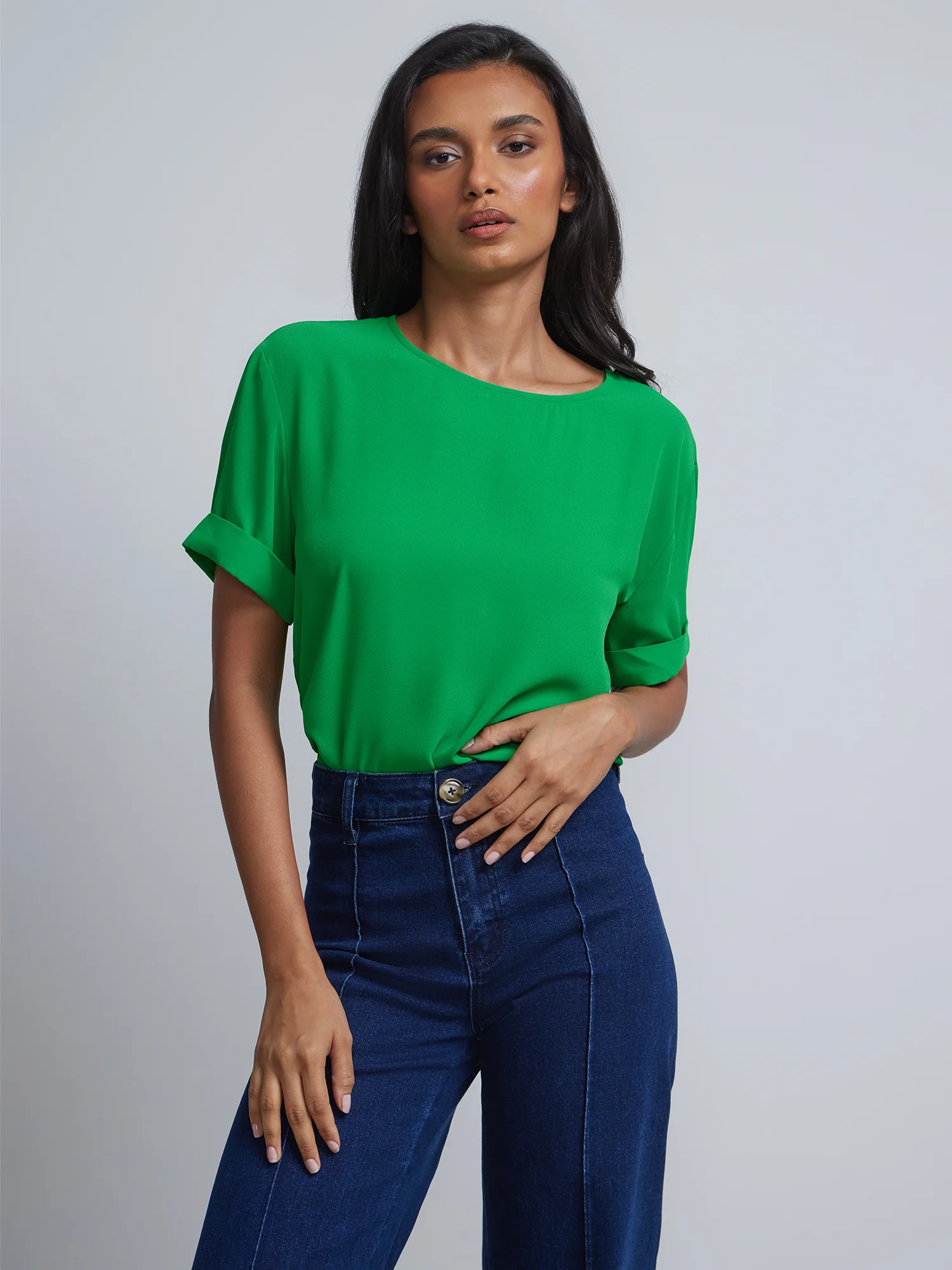 Tall Crewneck Side-Slit Cuffed Tee - Image 20