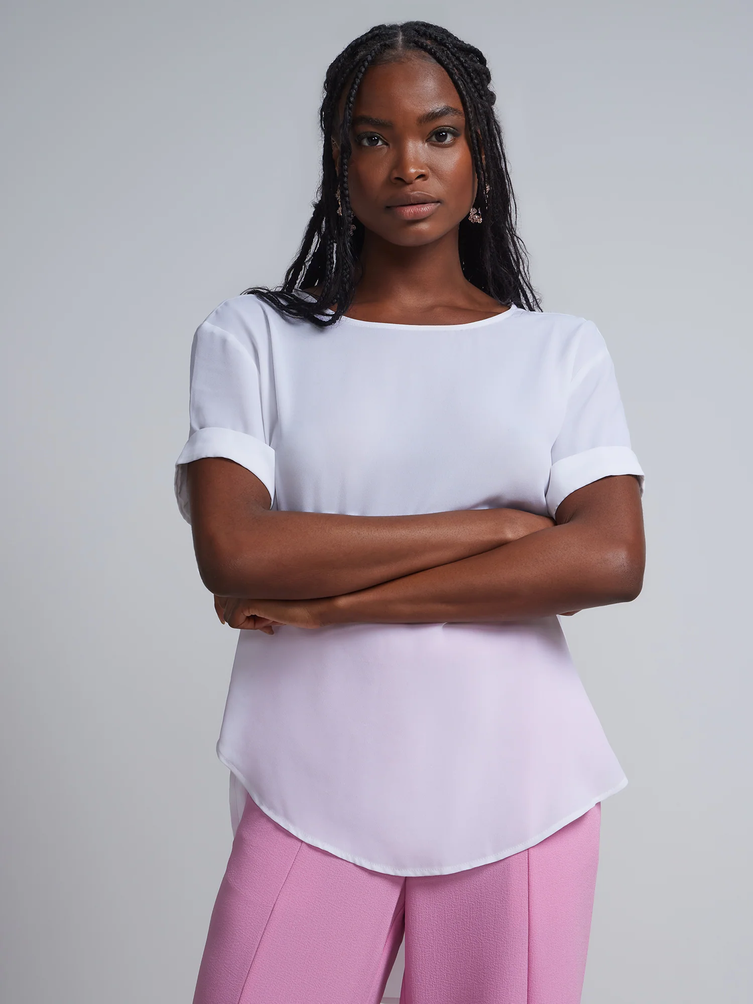 Tall Crewneck Side-Slit Cuffed Tee - Image 5