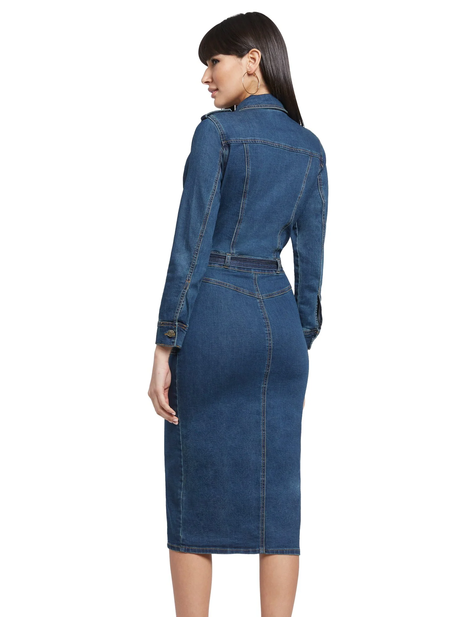 Tall Denim Utility Shirtdress - Dark Wash - Image 3