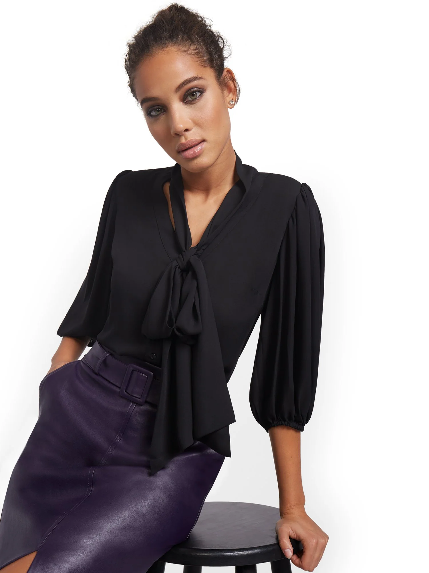 Tall Essential V-Neck Bow Blouse - Image 2