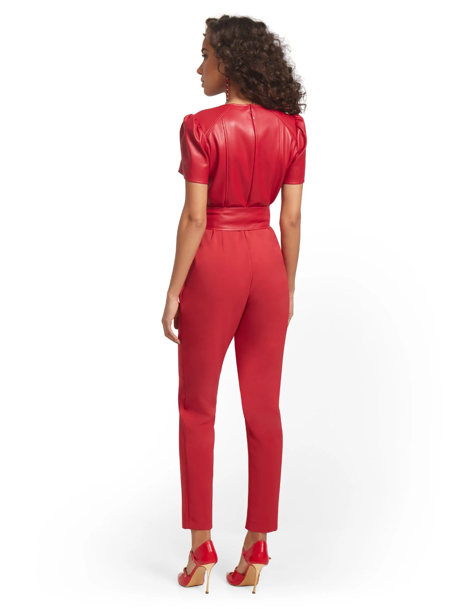 Tall Faux-Leather Puff-Sleeve Jumpsuit - Image 3