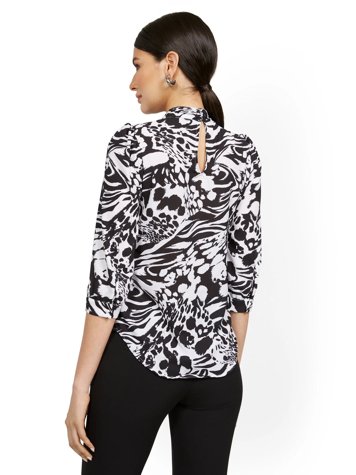 Tall Floral-Print Bow Blouse - 7th Avenue - Image 3
