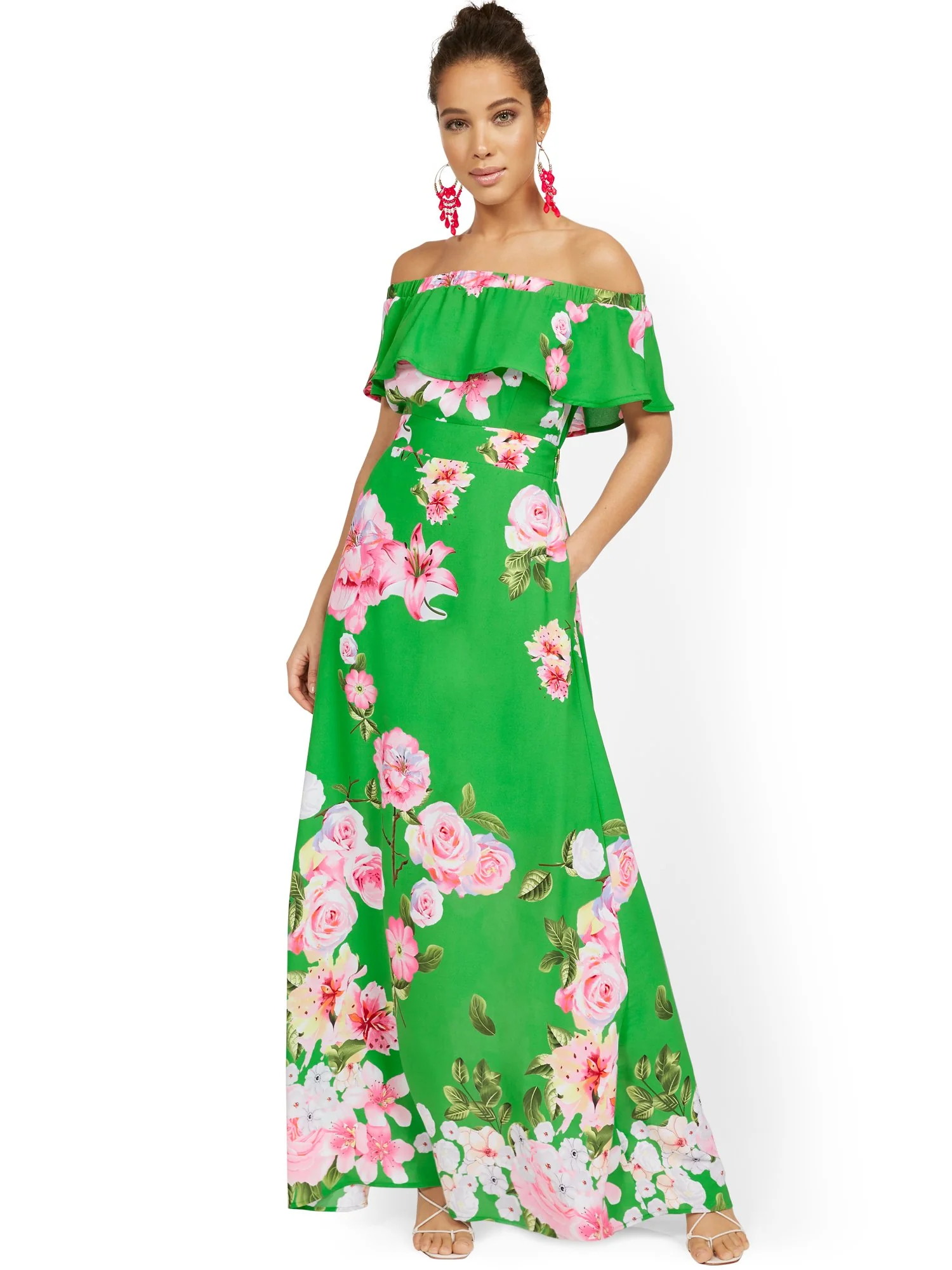 Tall Floral-Print Off-the-Shoulder Ruffle-Top Maxi Dress - Image 2