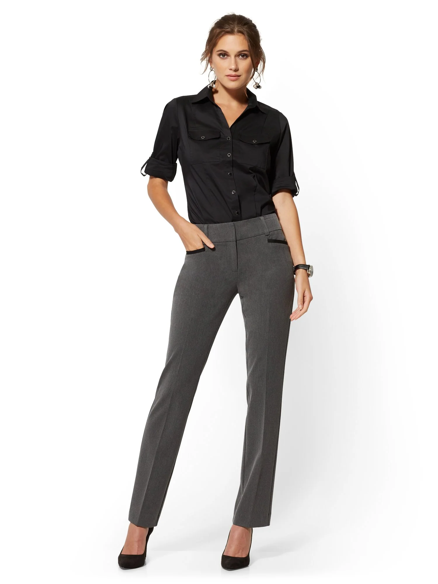 Tall Grey Straight-Leg Pant - Signature - Superstretch - 7th Avenue - Image 4