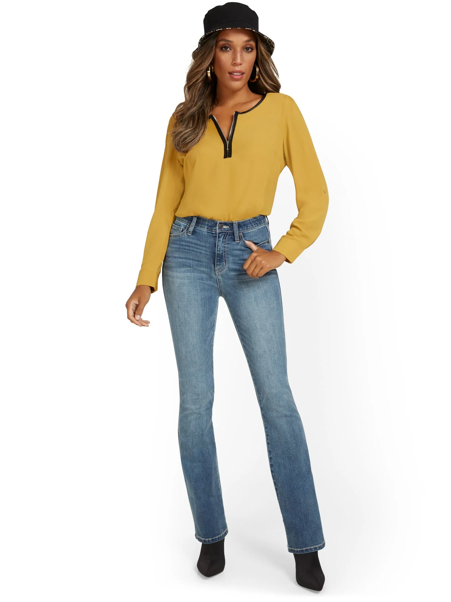 Tall High-Waisted Curvy Essential Bootcut Jeans - Vibrant Blue Wash - Image 5