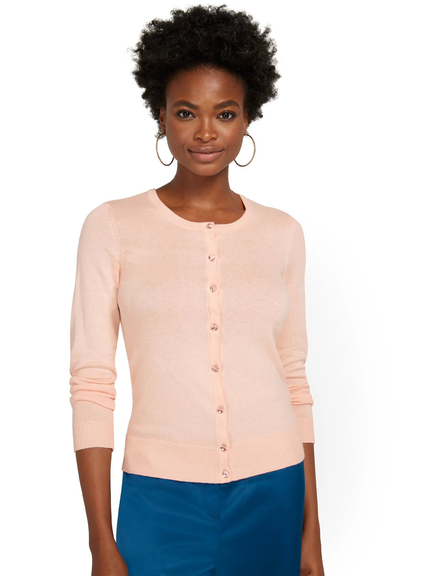 Tall Jeweled-Button Chelsea Crewneck Cardigan - Image 21