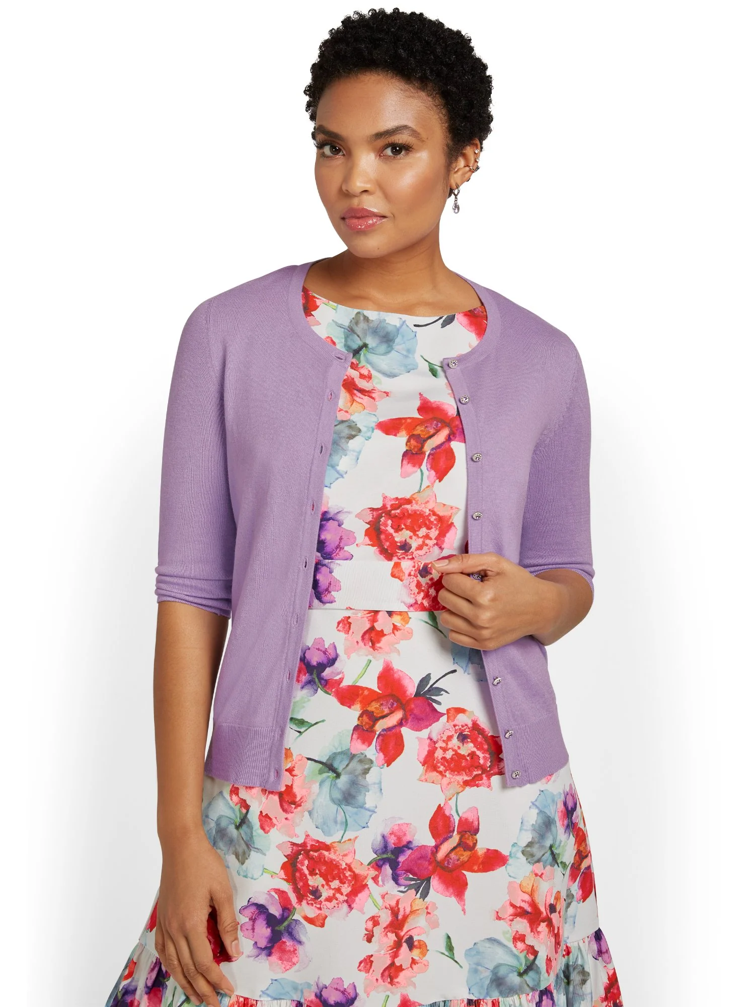 Tall Jeweled-Button Chelsea Crewneck Cardigan - Image 27